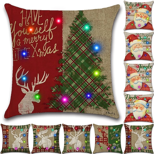 

Christmas LED Lights Throw Pillow Cover 1PC Snowman Santa Soft Decorative Square Cushion Pillowcase for Bedroom Livingroom Sofa Couch Chair Superior Quality