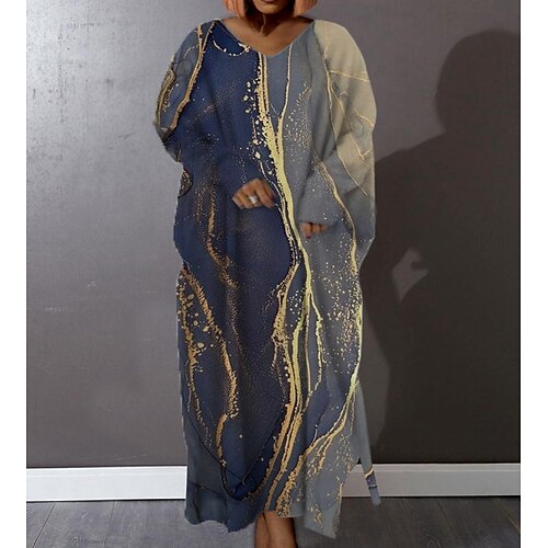 

Women's Plus Size Shift Dress Graphic V Neck Long Sleeve Winter Fall Stylish Modern Mini Dress Daily Holiday Dress