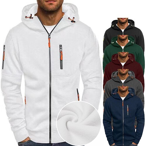 

Men's Hoodie Jacket Full Zip Hoodie Jacket Green Black Wine Light Grey Royal Blue Hooded Solid Color Zipper Casual Fleece Cool Casual Big and Tall Winter Spring & Fall Clothing Apparel Hoodies