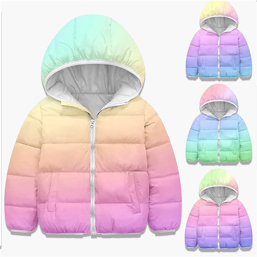 

Toddler Girls' Hoodie Jacket Gradient Cute Zipper Casual Coat Outerwear 7-13 Years Winter Green Blue Purple