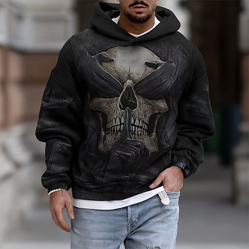 

Men's Pullover Hoodie Sweatshirt Black Hooded Skull Graphic Prints Print Daily Sports 3D Print Basic Streetwear Designer Spring & Fall Clothing Apparel Hoodies Sweatshirts