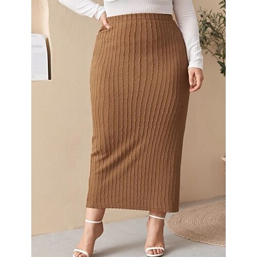 

Women's Plus Size Skirt Solid Color Elegant Modern Casual Daily Natural Ankle-Length Winter Fall Brown L XL XXL 3XL 4XL