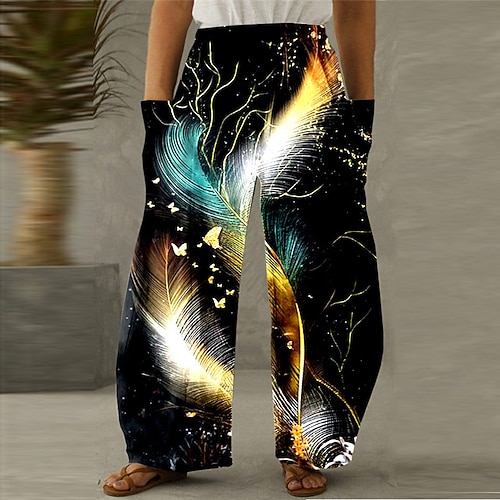 

Women's Plus Size Wide Leg Pants Trousers Pocket Print Graphic Butterfly Casual Comfort Outdoor Daily High Full Length Winter Fall Black XL XXL 3XL 4XL 5XL
