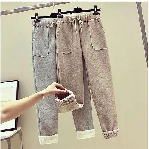 

Women's Fleece Pants Sweatpants Tapered Carrot Pants Black khaki Grey Casual Lounge Casual Daily Pocket Micro-elastic Full Length Thermal Warm Solid Colored M L XL 2XL