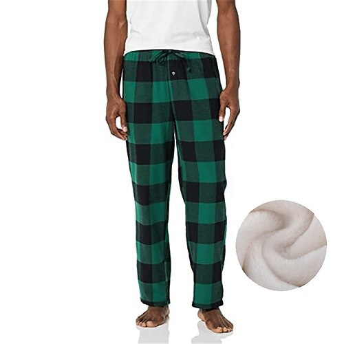 

Men's Loungewear Flannel Pajama Pants Lounge Pants Grid / Plaid Warm Soft Home Bed Spa Flannel Warm Pocket Elastic Waist Winter Green Orange