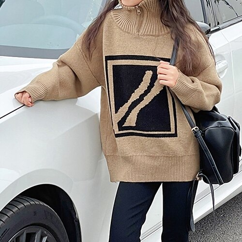 

Kids Girls' Sweater Graphic Outdoor Long Sleeve Active 4-12 Years Winter Black Khaki