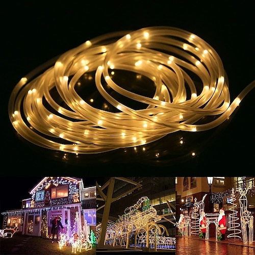 

120m LED Outdoor Tube Rope Strip String Light RGB Lamp Xmas Home Decor Christmas Lights-8 Mode Waterproof Garland AA Battery Power