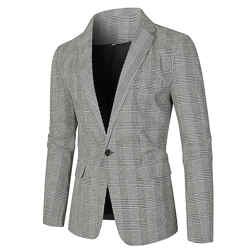 

Men's Blazer Sport Jacket Sport Coat Thermal Warm Party / Evening Single Breasted One-button Turndown 1920s Casual Jacket Outerwear Houndstooth Plaid / Check Patchwork Pocket Gray