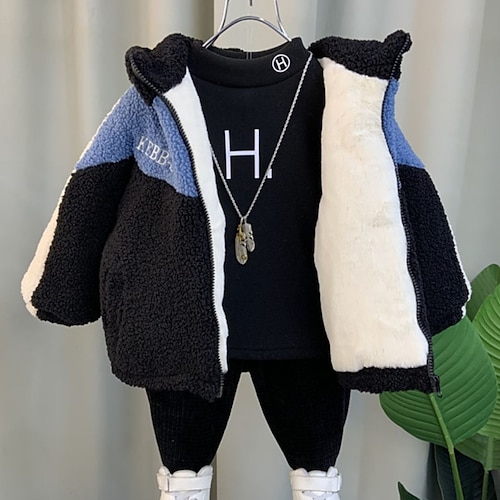 

Toddler Boys Coat Fleece Jacket Hoodie Jacket Outerwear Letter Long Sleeve Zipper Coat Outdoor Cool Daily Blue Yellow Winter Fall 3-7 Years