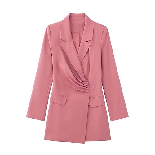 

Women's Blazer Work Pocket Solid Color Breathable Streetwear Regular Fit Outerwear Long Sleeve Winter Pink XS