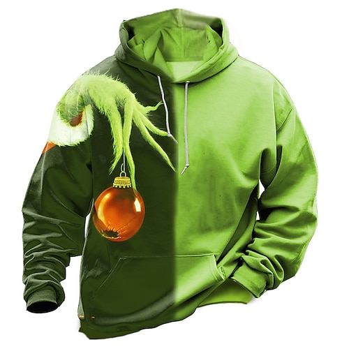 

Men's Pullover Hoodie Sweatshirt Green Hooded Graphic Prints Ugly Christmas Print Daily Sports 3D Print Basic Streetwear Designer Spring Fall Clothing Apparel Hoodies Sweatshirts