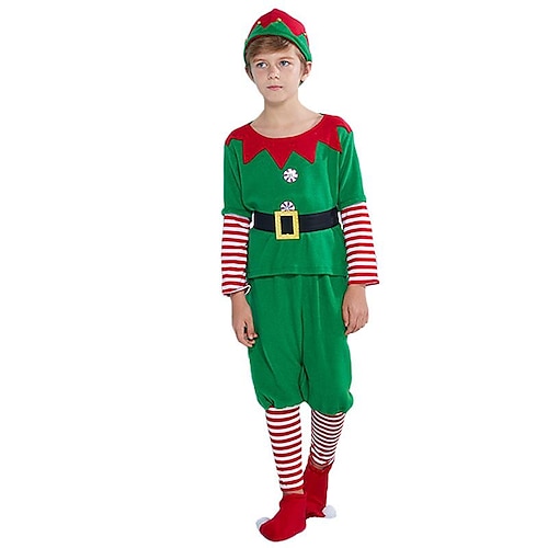 

Santa Claus Elf Outfits Boys Christmas Christmas Christmas Eve Kid's Party Christmas Velvet Top Pants Belt Socks Hat