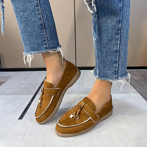 

Women's Slip-Ons Daily Winter Flat Heel Round Toe Synthetics Loafer Solid Color Black Red Brown