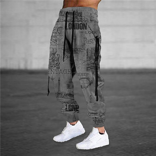 

Men's Sweatpants Joggers Trousers Drawstring Elastic Waist 3D Print Letter Graphic Prints Building Comfort Sports Outdoor Casual Daily Cotton Blend Streetwear Stylish Green Brown Micro-elastic