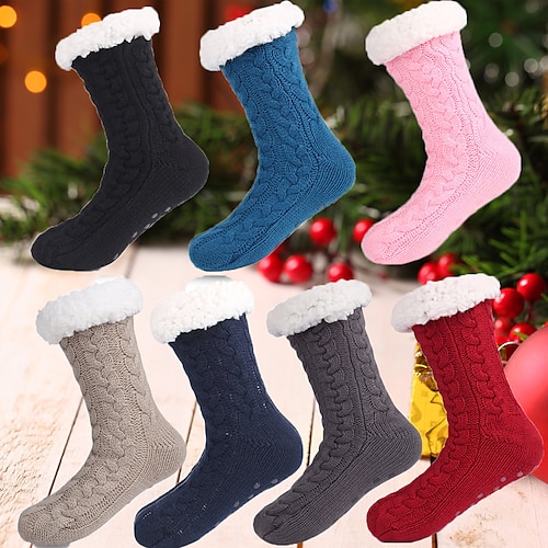 

Men's Women's Crew Socks Home Gift Daily Solid Color Wool Knit Casual Warm 1 Pair