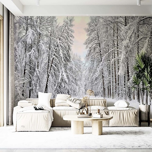 

Landscape Wallpaper Mural Winter Forest Wall Covering Sticker Peel and Stick Removable PVC/Vinyl Material Self Adhesive/Adhesive Required Wall Decor for Living Room Kitchen Bathroom