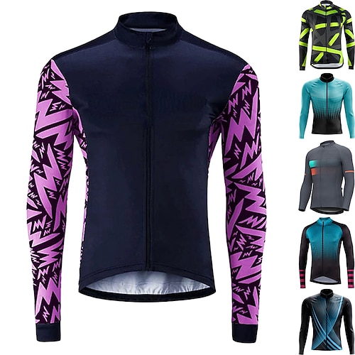 

21Grams Men's Cycling Jersey Long Sleeve Bike Jersey Top with 3 Rear Pockets Mountain Bike MTB Road Bike Cycling Breathable Quick Dry Moisture Wicking Reflective Strips Black Green Dark Green Spandex