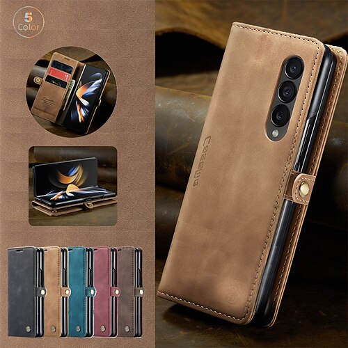 

Phone Case For Samsung Galaxy Flip Z Fold 4 Bumper Frame Magnetic Full Body Protective Solid Colored PU Leather