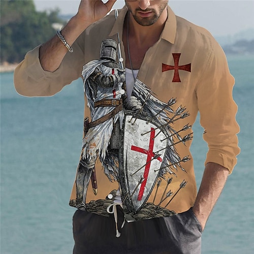 

Men's Shirt Graphic Prints Soldier Turndown Black Blue Yellow Khaki Dark Gray 3D Print Outdoor Street Long Sleeve Button-Down Print Clothing Apparel Fashion Designer Casual Soft