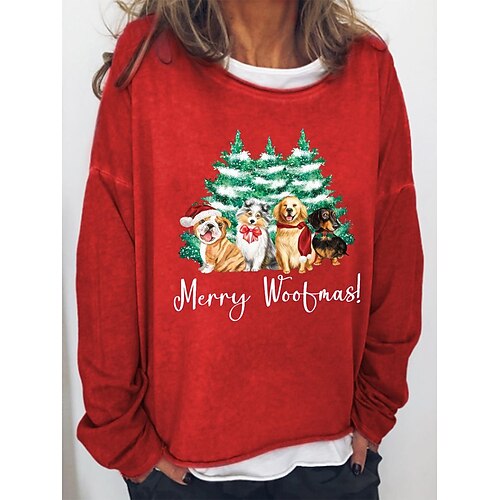 

Women's Sweatshirt Pullover Basic Black Blue Khaki Cat Dog Christmas Tree Christmas Round Neck Long Sleeve S M L XL 2XL 3XL