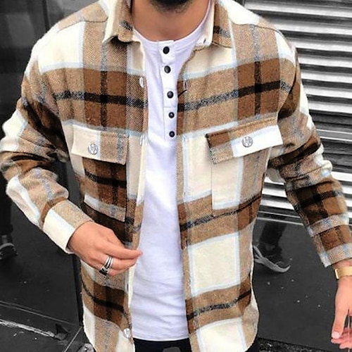 

Herren Hemd Flanelljacke Flanell Hemden Hemdjacke Blau Grün Khaki Langarm Plaid / Karomuster Umlegekragen Frühling Herbst Strasse Täglich Bekleidung Button-Down