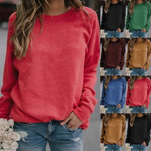 

Women's T shirt Tee Patchwork Solid / Plain Color Classic Round Neck Regular Spring & Fall Wine Red Green Black Blue Khaki