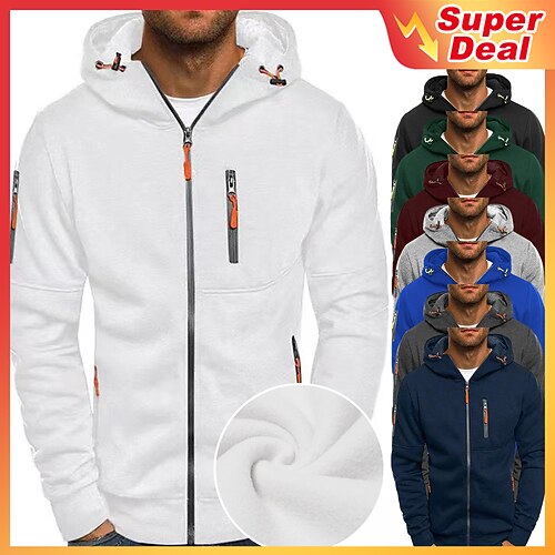 

Men's Hoodie Jacket Full Zip Hoodie Jacket Green Black Wine Light Grey Royal Blue Hooded Solid Color Zipper Casual Fleece Cool Casual Big and Tall Winter Spring & Fall Clothing Apparel Hoodies