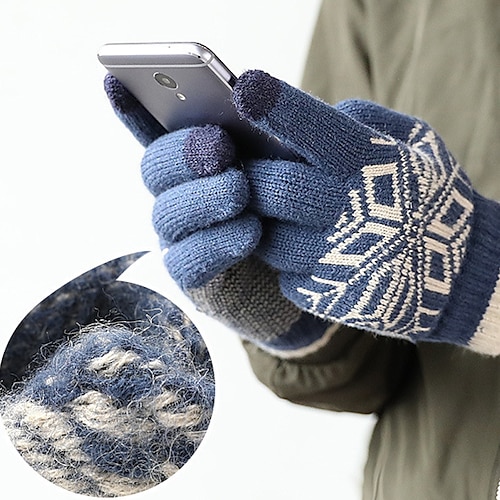 

Homme 1 paire Gants hiver Gant Gants en laine Travail Extérieur Gants Tendance Antidérapant Imprimer Couleur Pleine Noir bleu marine Gris