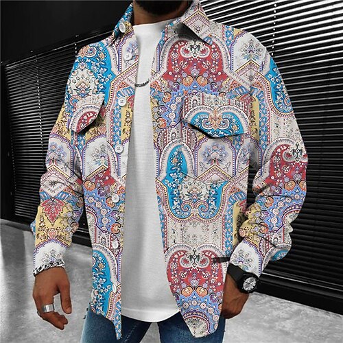 

Men's Coat Warm Sports & Outdoor Single Breasted Graphic Prints Flower 3D Printed Graphic Turndown Vintage Jacket Outerwear Long Sleeve Pocket Fall & Winter