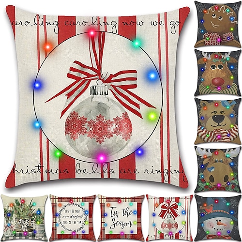 

Christmas LED Lights Throw Pillow Cover 1PC Snowman Gift Ball Soft Decorative Square Cushion Pillowcase for Bedroom Livingroom Sofa Couch Chair Superior Quality