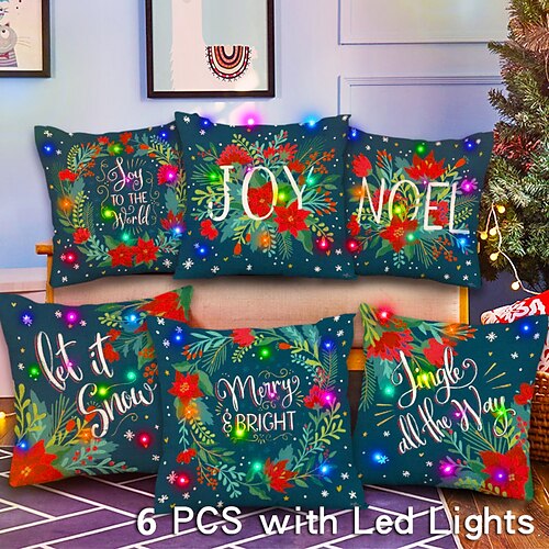 

Christmas LED Lights Throw Pillow Cover 6PC Holiday Party Soft Decorative Square Cushion Pillowcase for Bedroom Livingroom Sofa Couch Chair Superior Quality