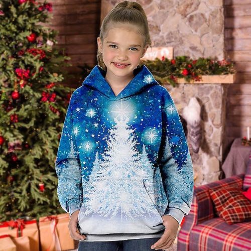 

Kids Girls' Ugly Christmas Hoodie Christmas Tree Christmas Gifts Long Sleeve Pocket Cute 7-13 Years Winter Green Blue Pink