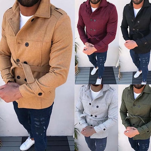 

Men's Winter Coat Overcoat Peacoat Short Coat Daily Wear Going out Winter Polyester Thermal Warm Washable Outerwear Clothing Apparel Fashion Warm Ups Solid Colored Pocket Lapel Double Breasted