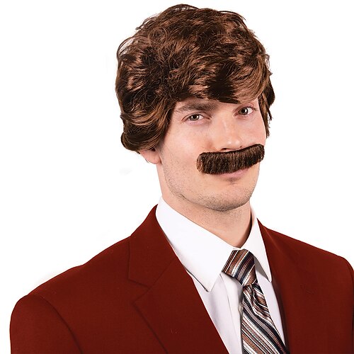 

Costume 70s Wig and Mustache - Brown Wig for Ron Burgundy Costume - Mens Wig - Fun Halloween Costumes or 70s Theme Party