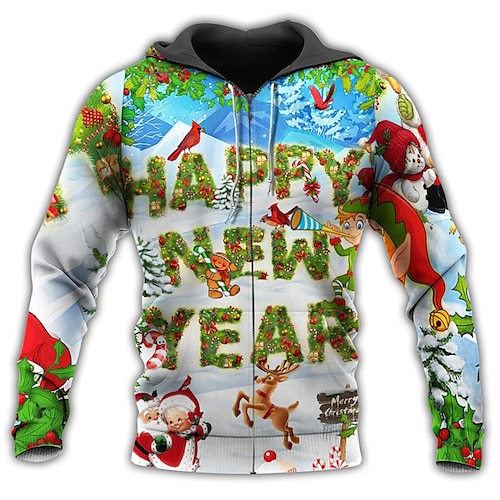 

Men's Full Zip Hoodie Jacket Blue Hooded Santa Claus Graphic Prints Ugly Christmas Zipper Print Sports & Outdoor Daily Sports 3D Print Streetwear Designer Casual Spring & Fall Clothing Apparel