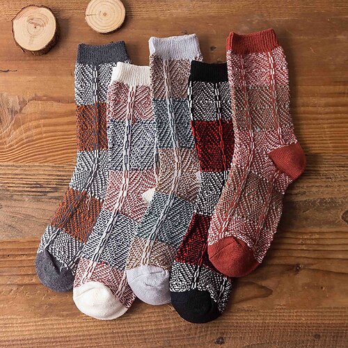 

Herren 3 Paare Socken Socken Stricken Freizeitsocken Schwarz Weiß Farbe Baumwolle Farbblock Casual Täglich Warm Herbst Winter Modisch Komfort