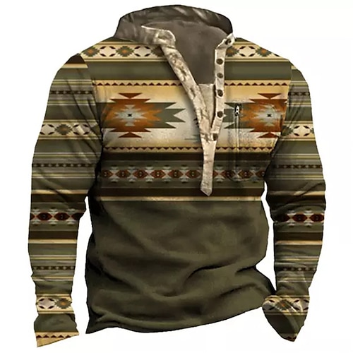 

Men's Sweatshirt Pullover Brown Standing Collar Tribal Graphic Prints Zipper Print Daily Sports Holiday 3D Print Basic Streetwear Designer Spring Fall Clothing Apparel Hoodies Sweatshirts