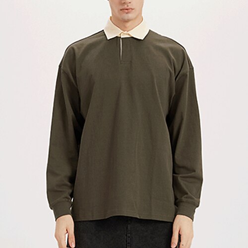 

Men's Collar Polo Shirt Golf Shirt Color Block Turndown Black Light Green Dark Gray Coffee Casual Daily Long Sleeve Clothing Apparel Cotton Vintage Fashion Streetwear