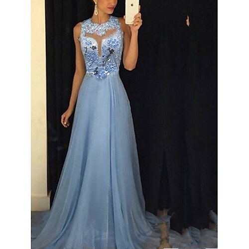 

Women's Party Dress Shift Dress Swing Dress Long Dress Maxi Dress Light Blue Sleeveless Pure Color Sequins Winter Fall Autumn Crew Neck Party Evening Party 2022 S M L XL