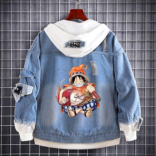 

One Piece Monkey D.Luffy Anime Dessin Animé Manga Animé Veste en jean Harajuku Kawaii Manteau Pour Homme Femme Unisexe Adulte Estampage à chaud Toile de jean Casual Quotidien