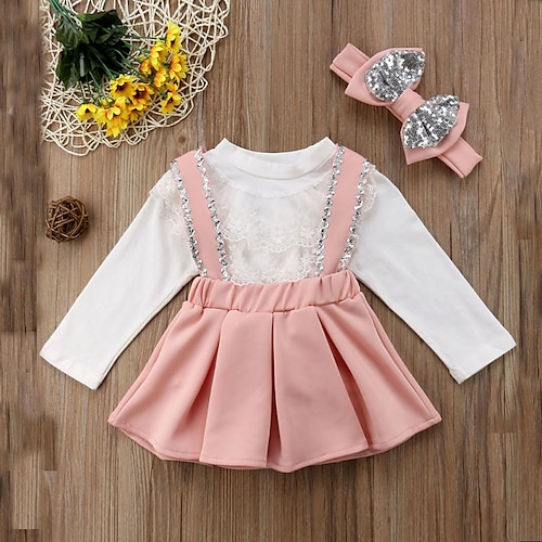 

2 Pieces Toddler Girls' Solid Color DressSet Set Long Sleeve Active Outdoor 3-7 Years Winter Pink