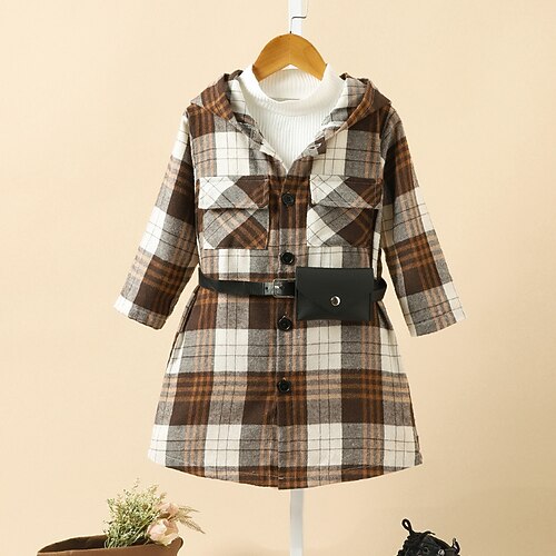 

Toddler Girls' Woolen Coat Plaid Active Outdoor Coat Outerwear 3-7 Years Winter Brown