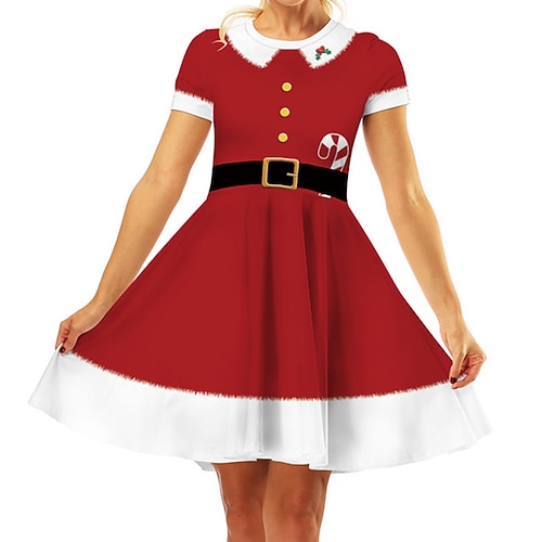 

Women's Swing Dress Mini Dress Red Short Sleeve Color Block Lace up Winter Fall Autumn Crew Neck Christmas Daily Vacation 2022 S M L XL
