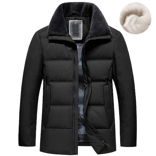 

Men's Down Jacket Winter Coat Outdoor Casual Date Casual Daily Office & Career Solid Color Outerwear Clothing Apparel Black Navy Blue