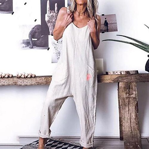 

Women's Jumpsuit Rompers Green Blue Yellow Fashion Casual Weekend Side Pockets Full Length Comfort Plain S M L XL