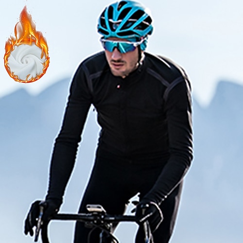 

21Grams Men's Cycling Jersey Long Sleeve Winter Bike Jersey Top with 3 Rear Pockets Mountain Bike MTB Road Bike Cycling Thermal Warm Breathable Moisture Wicking Reflective Strips Black Graphic Fleece