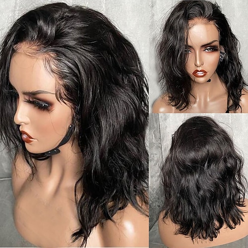 

Human Hair 13x4 Lace Front Wig Short Bob Brazilian Hair Wavy Black Wig 130% 150% Density with Baby Hair Natural Hairline 100% Virgin With Bleached Knots Pre-Plucked For wigs for black women Long