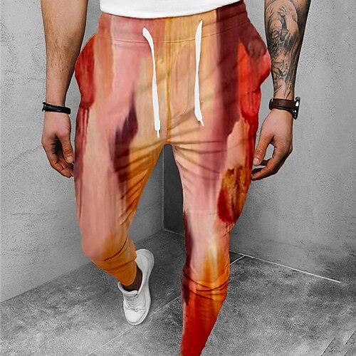 

Men's Joggers Trousers Casual Pants Drawstring Elastic Waist 3D Print Graphic Prints Comfort Casual Daily Streetwear Basic Fashion Rainbow Orange Micro-elastic