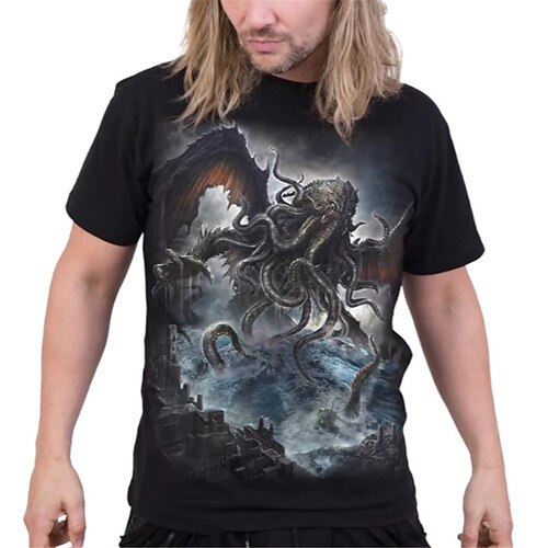 

Men's T shirt Tee Graphic Prints Monster Crew Neck Black 3D Print Outdoor Street Short Sleeve Print Clothing Apparel Vintage Sports Designer Casual
