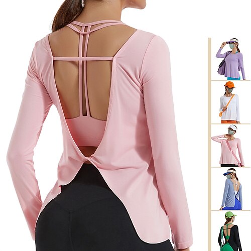 

Women's Crew Neck Yoga Top Open Back Cross Back Solid Color Black Purple Spandex Yoga Fitness Gym Workout T Shirt Top Sport Activewear Breathable Quick Dry Comfortable Stretchy Loose Fit